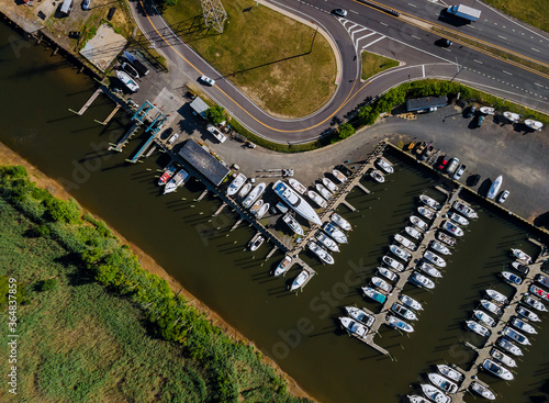 Yacht parking in marina aerial top view of boats