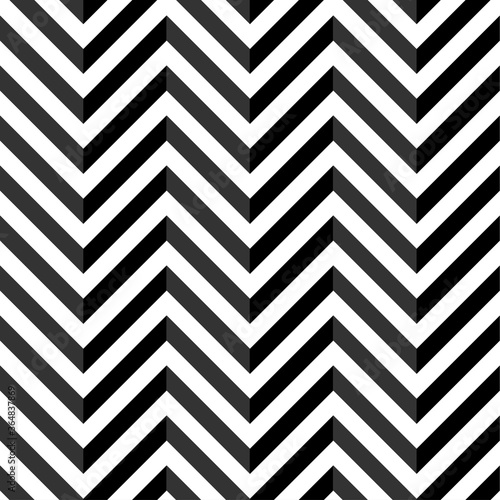 Horizontal black stripes in zigzag seamless pattern. Vector abstract 3d texture. Geometric shape. 