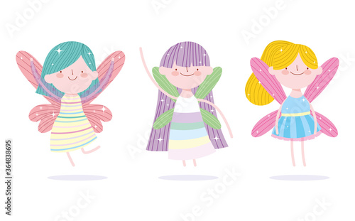 cute little fairies princess with wings characters tale cartoon