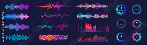Fotografie, Obraz Sound waves equalizer collection in futuristic colors