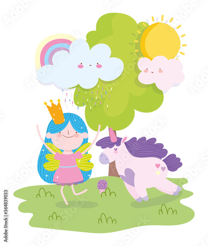 little fairy princess with adorable unicorn tale cartoon