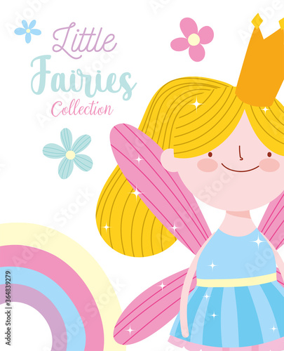 little fairy princess with wings flowers rainbow tale cartoon