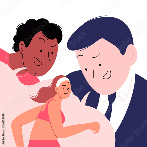 Harassment on the street. Two guys harassing a female runner. Unwanted attention from a stranger