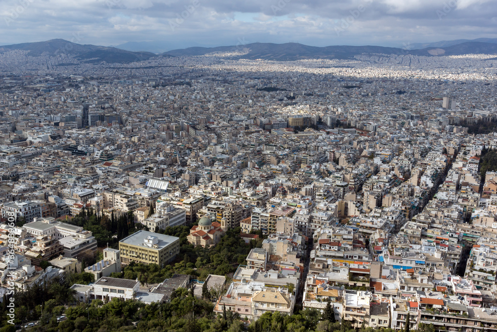 View of the city of Athens from Lycabettus hill, Greece