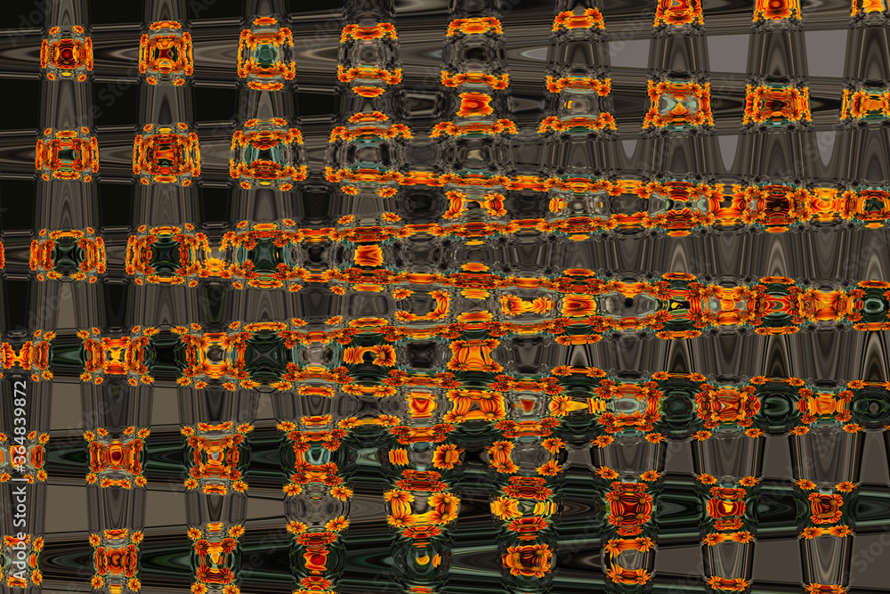 Fototapeta premium Abstract zigzag pattern with waves. Artistic image processing created by photo of orange gazania rigens flower. Beautiful multicolor pattern for any decor or design in vivid tones. Background image