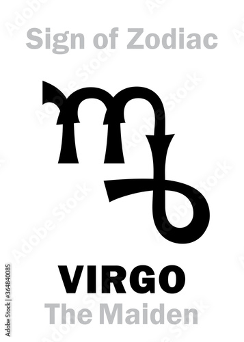 Astrology Alphabet: Sign of Zodiac VIRGO (The Maiden / The Virgin). Astrological character, hieroglyphic sign, mystic kabbalistic symbol.