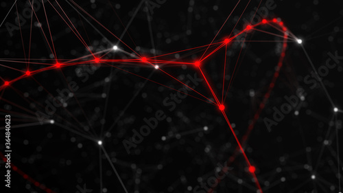 Black and white connecting dots and lines with futuristic red point circle network . 3d rendering.