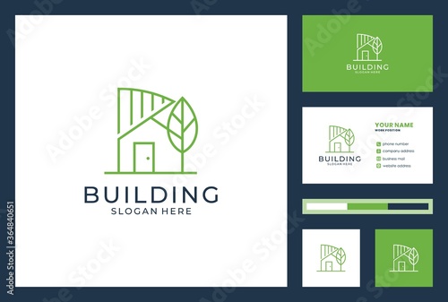 building logo with business card design premium vector. logos can be used for realestae, contractor, architecture, consulting, investment.