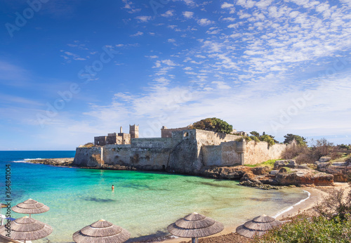 Fototapeta Naklejka Na Ścianę i Meble -  Apulia beach: Porto Ghiacciolo, placed in the south area of Monopoli, near S. Stefano Abbey,is a peculiar creek characterized by the spring ice-cold waters (Italy).