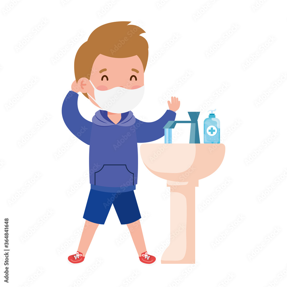 prevent covid 19, wearing medical mask, wash your hands, boy wearing protective mask vector illustration design prevent covid 19, wearing medical mask, wash your hands, boy wearing protective mask vector illustration design