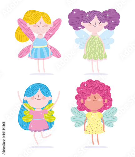 cute little fairies princess with wings characters tale cartoon