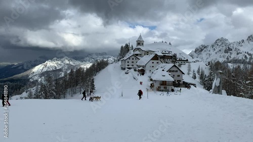 wonderful little village in the alps at Monti Lussari, Udine, Tarvisio, Italy