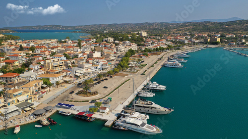 Aerial drone photo of famous fjord seaside village and bay of Porto Heli in the heart of Argolida prefecture, Peloponnese, Greece © aerial-drone