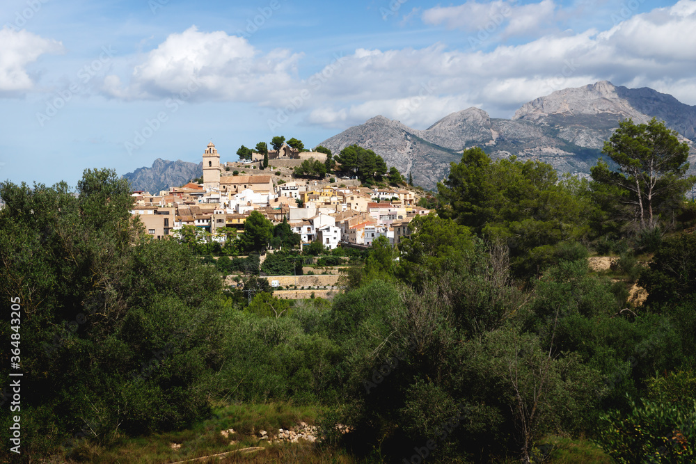 View on Polop de Marina on green hills at the Costa Blanca, Spain
