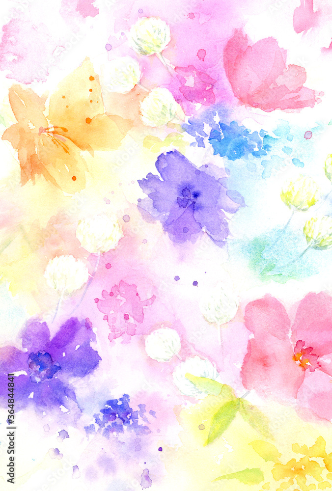 幻想的な水彩の花の背景はがきサイズstock Illustration Adobe Stock