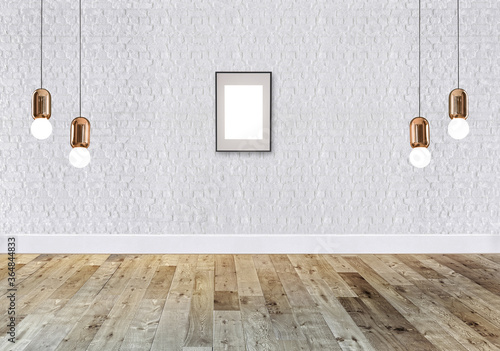 white bright empty interior design  stone wall. 3D illustration
