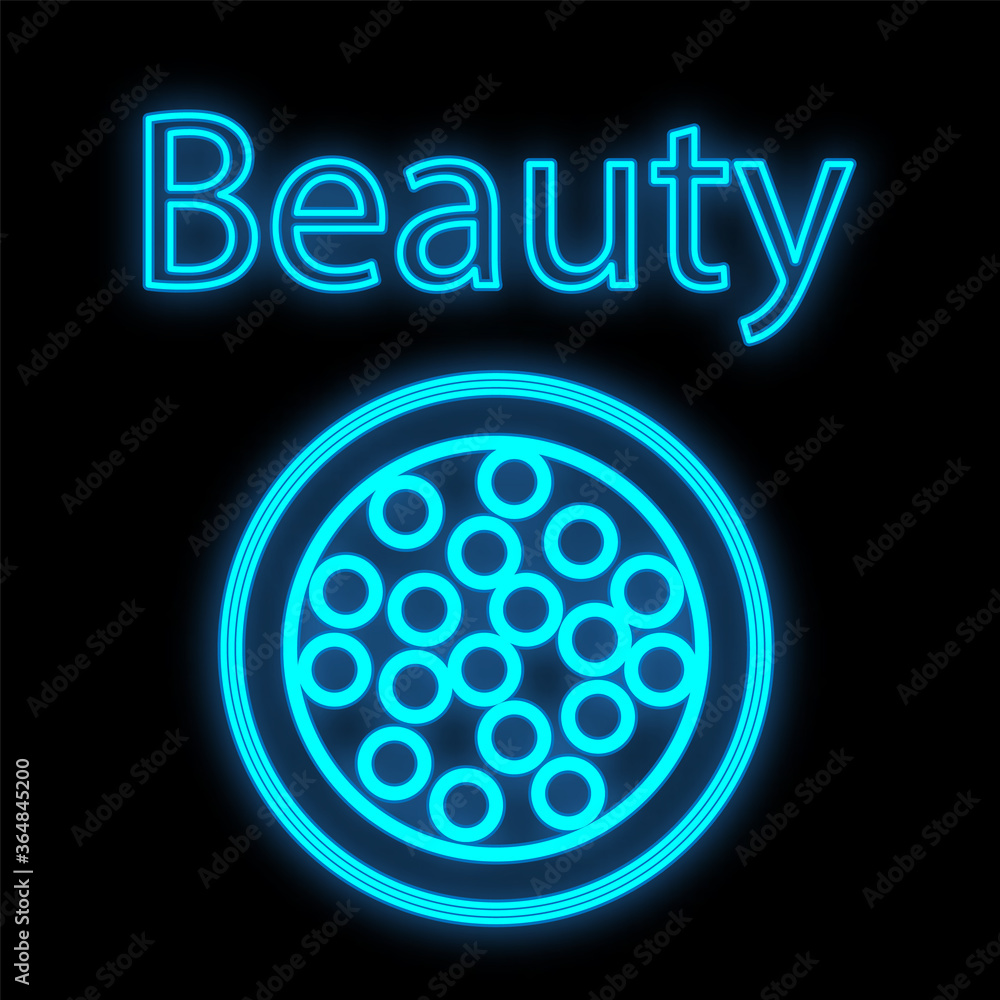 ball powder with blush for application to the skin. creating a matte layer on the face for beauty and health of the face. skin contouring. blue outline neon on a black background. vector illustration ball powder with blush for application to the skin. creating a matte layer on the face for beauty and health of the face. skin contouring. blue outline neon on a black background. vector illustration