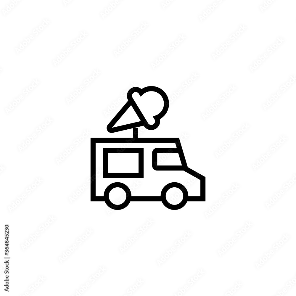 Ice cream van vector icon in black line style icon, style isolated on white background Ice cream van vector icon in black line style icon, style isolated on white background