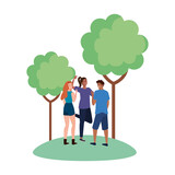 Women and man avatars at park with trees design, Person people and human theme Vector illustration