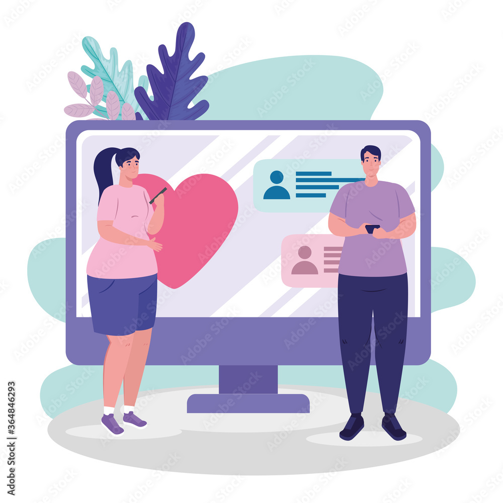 computer with woman and man chatting design, Virtual dating and relationship theme Vector illustration computer with woman and man chatting design, Virtual dating and relationship theme Vector illustration
