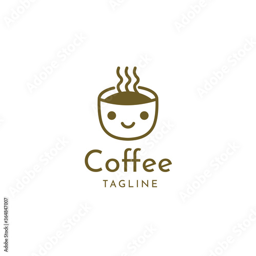 Coffee cup Logo With smile face Template vector icon design