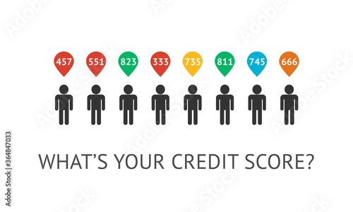 Check credit score concept with people pictogram and credit score value top