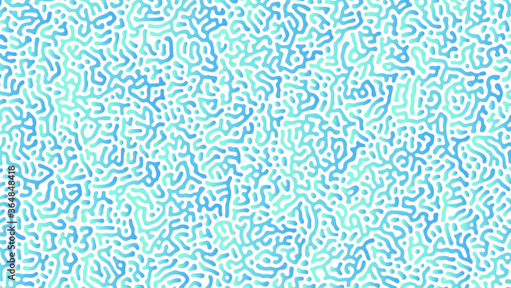 An abstract Reaction-diffusion or Turing pattern formation, coral reef, natural texture, in an aqua blue/green gradient colour scheme. Vector illustration, for background/texture/wallpaper.