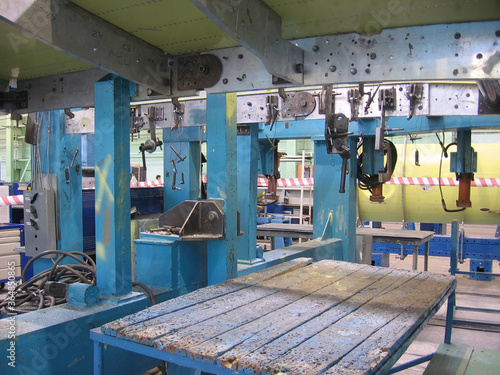 Russia, Novosibirsk, 01.01.1980: factory interior of the production working plant machines for parts