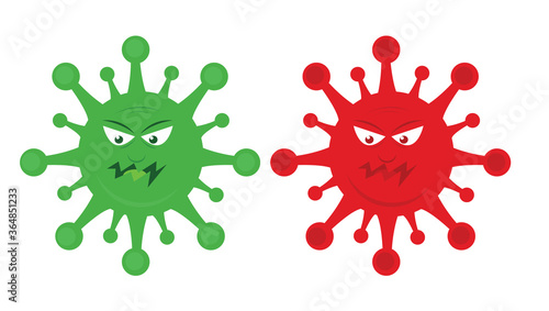 Evil Cartoon Faces on a green and red Corona Virus icon