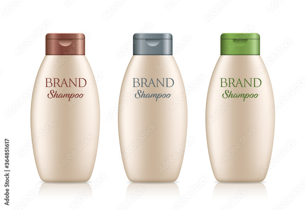 Cream products bottle with colorful cap, collection template design isolated on white background, vector illustration - obrazy, fototapety, plakaty 
