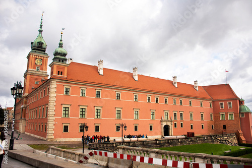 Classic retro vintage antique building Royal Castle for Polish and foreign travelers walking travel visit in Castle Historic Square or plac Zamkowy at Warszawa on September 21, 2019 in Warsaw, Poland