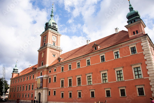 Classic retro vintage antique building Royal Castle for Polish and foreign travelers walking travel visit in Castle Historic Square or plac Zamkowy at Warszawa on September 21, 2019 in Warsaw, Poland