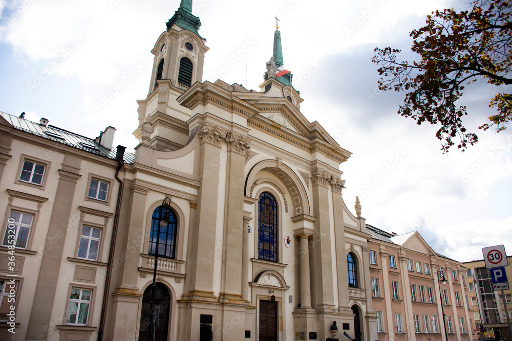 Field Cathedral of Polish Army or Katedra Polowa Wojska Polskiego or Church of Our Lady Queen of Polish Crown in Krasinski Square for people visit at Warszawa on September 21, 2019 in Warsaw, Poland