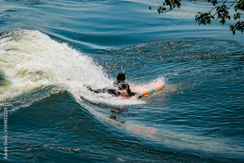 Surfing the St. Lawrence River in Montréal - Québec, Canada