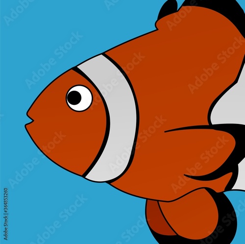 Illustration of Clown Fish Cartoon, Cute Funny Character, Flat Design