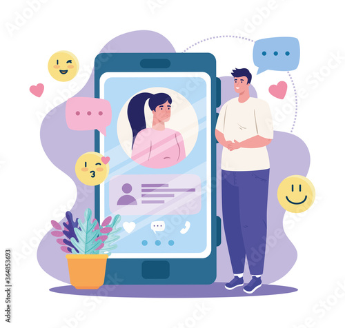 smartphone with woman and man chatting design, Virtual dating and relationship theme Vector illustration