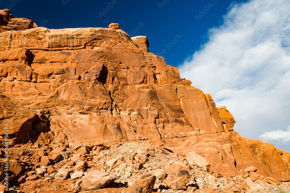 Red rock cliffs in Arches National Park