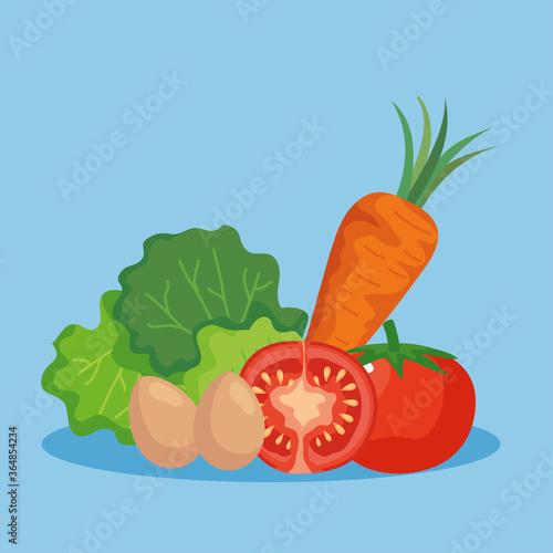 lettuce eggs tomatoes and carrot design, healthy organic food fresh natural market product quality and restaurant theme Vector illustration
