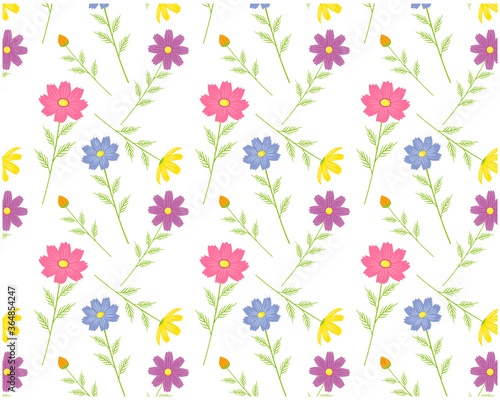 コスモスの花柄のシームレスパターン カラフルな花びらの背景画像 