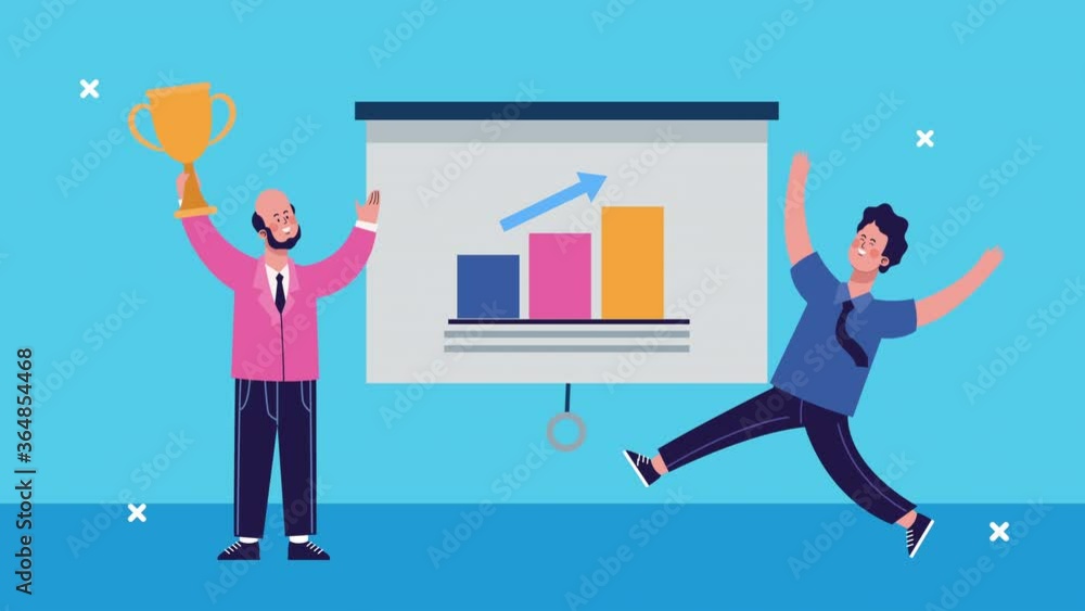 businesmen with trophy and statistics bars characters animated businesmen with trophy and statistics bars characters animated