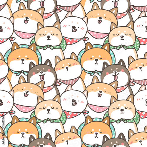 Seamless Pattern of Cute Cartoon Shiba Inu Illustration