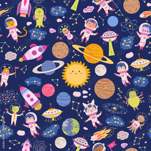 Seamless pattern cute space background for baby