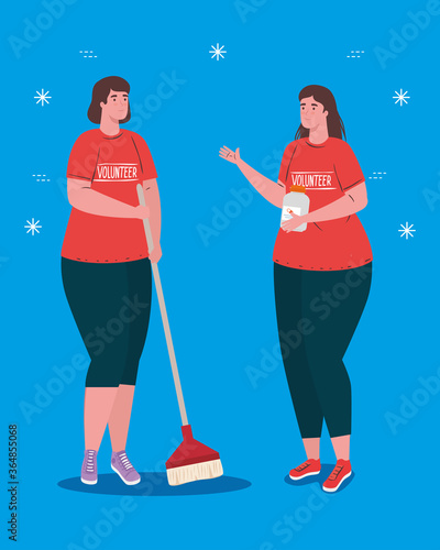 volunteers women with brush and jar design of Charity community care and work theme Vector illustration