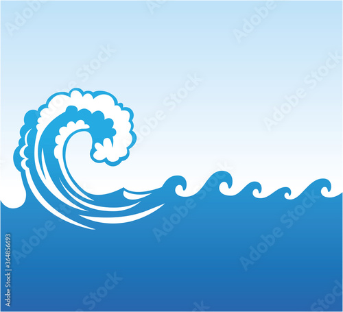 a big blue sea wave rolling in the ocean with clear blue sky vector background