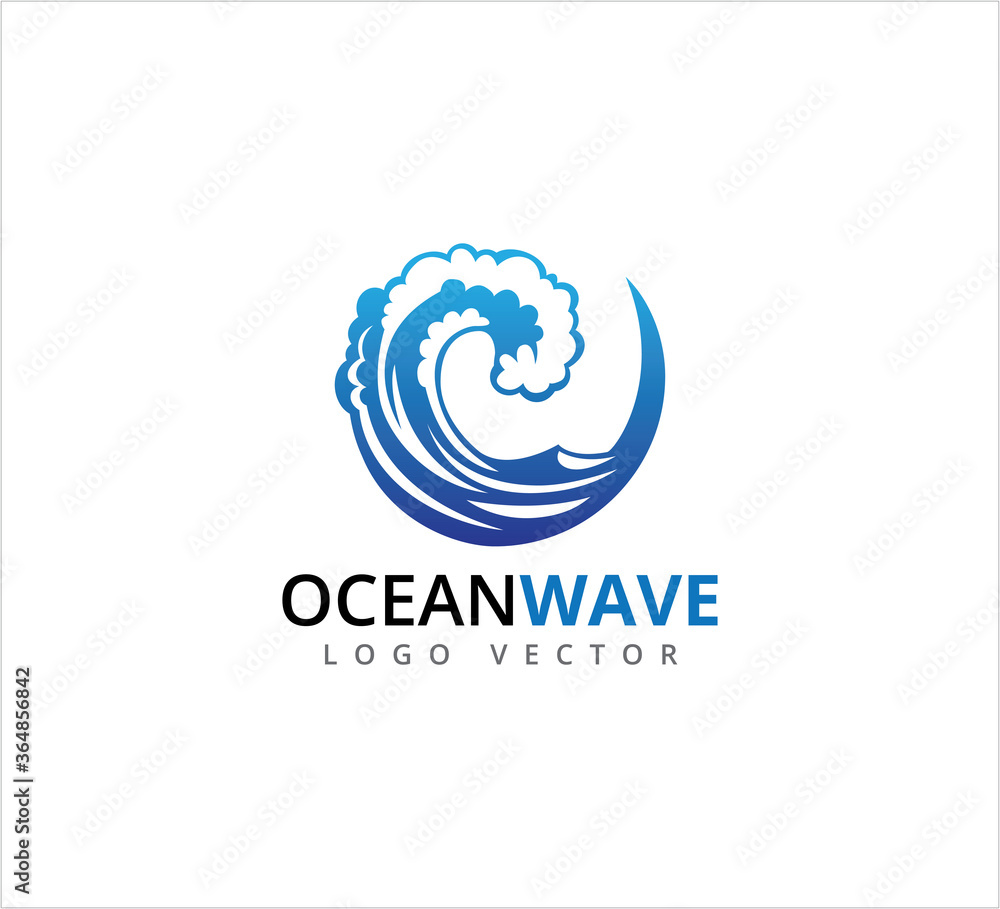 big blue rolling ocean wave in circle form vector logo design