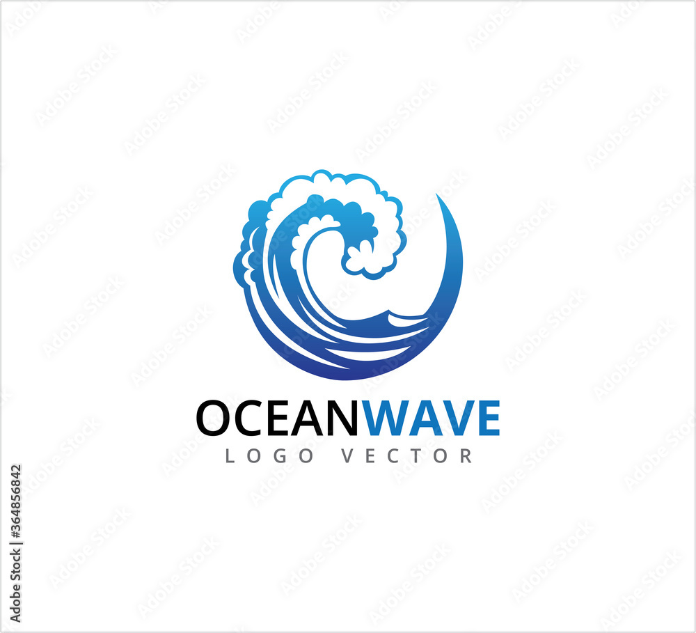 big blue rolling ocean wave in circle form vector logo design big blue rolling ocean wave in circle form vector logo design