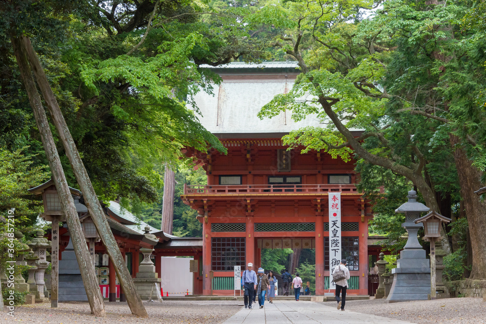 Approach to Kashima Shrine (Kashima jingu Shrine) in Kashima, Ibaraki Prefecture, Japan. Kashima Shrine is one of the oldest shrines in eastern Japan. Approach to Kashima Shrine (Kashima jingu Shrine) in Kashima, Ibaraki Prefecture, Japan. Kashima Shrine is one of the oldest shrines in eastern Japan.
