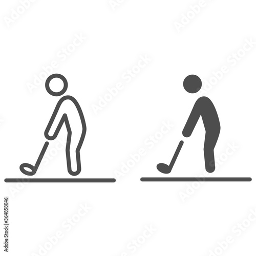 Golfer line and solid icon, golf concept, man silhouette playing golf sign on white background, Golf player icon in outline style for mobile concept and web design. Vector graphics.