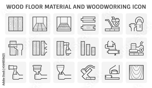 Wood floor material and woodworking vector icon set design.