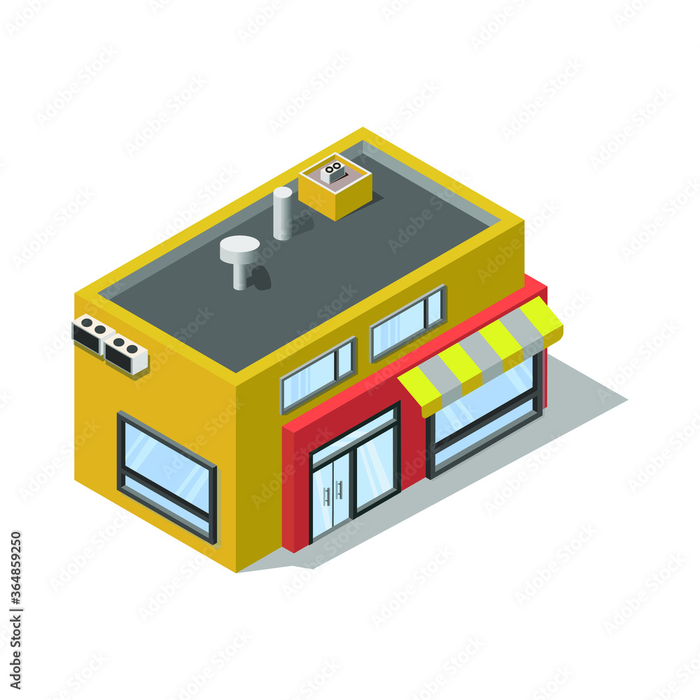 Store building with a modern-style facade, isometry. Megalopolis. Architecture..eps Store building with a modern-style facade, isometry. Megalopolis. Architecture..eps